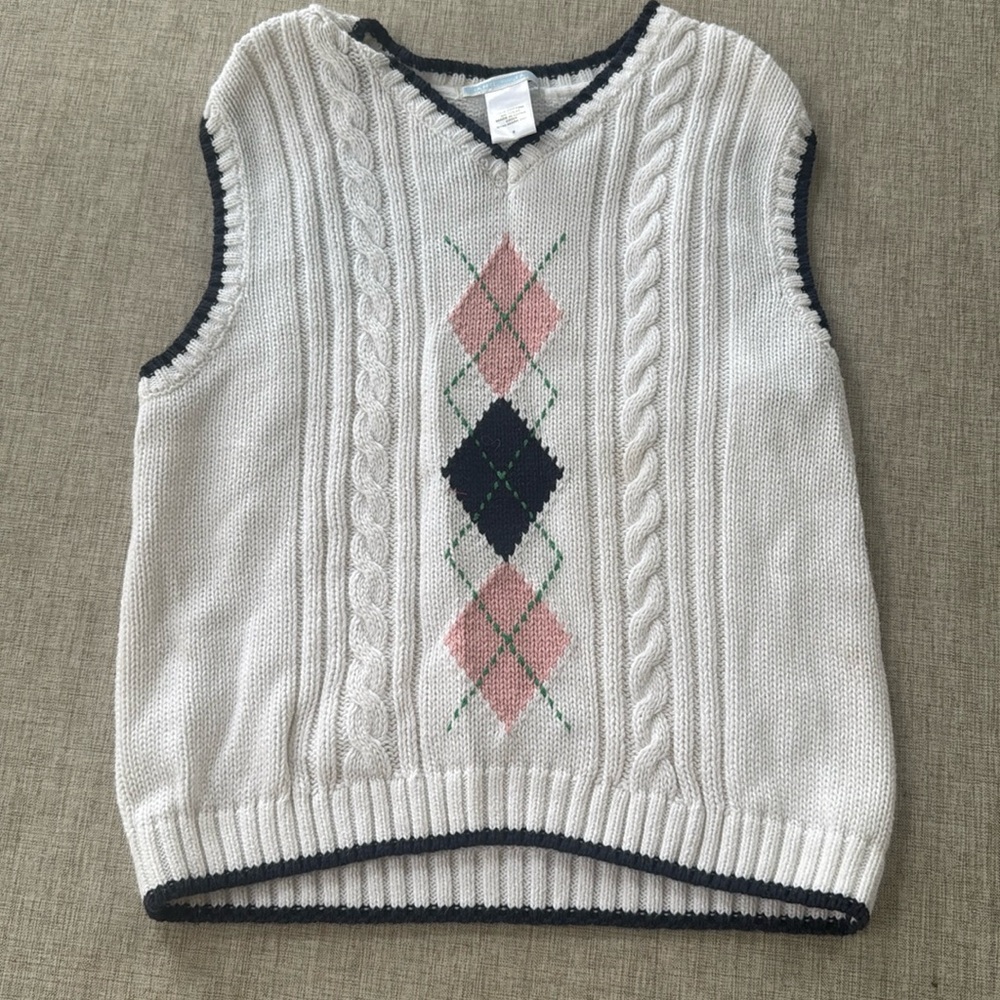 Janie and Jack Argyle Cable Knit Sweater Vest Boys size 5
